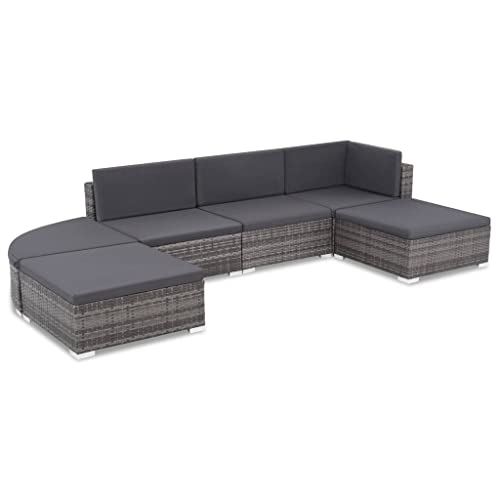 Hommdiy 6-TLG. Garten-Lounge-Set mit Auflagen Poly Rattan Grau von Hommdiy
