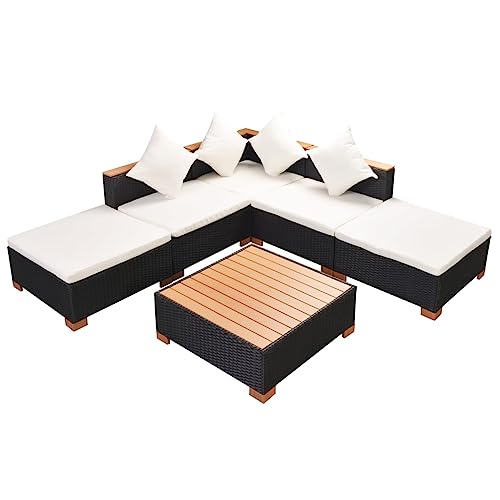 Hommdiy 6-TLG. Garten-Lounge-Set mit Auflagen Poly Rattan Schwarz von Hommdiy