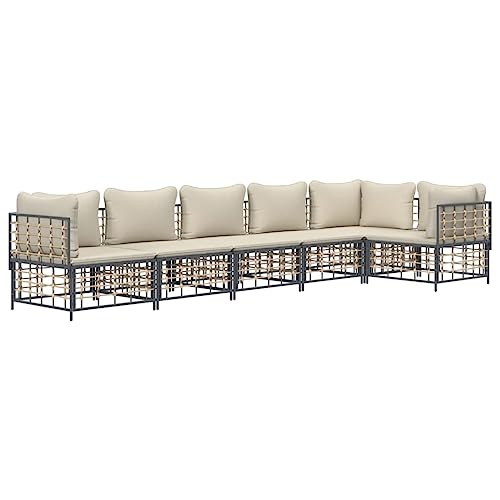Hommdiy 6-TLG. Garten-Lounge-Set mit Kissen Anthrazit Poly Geflochtenes Rattan von Hommdiy