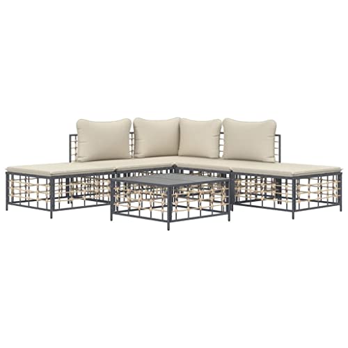 Hommdiy 6-TLG. Garten-Lounge-Set mit Kissen Anthrazit Poly Rattan Gartenmöbel-Sets von Hommdiy