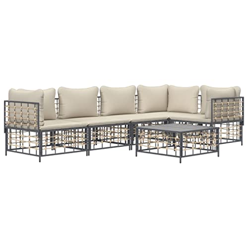 Hommdiy 6-TLG. Garten-Lounge-Set mit Kissen Anthrazit Poly Rattan Möbel-Sets von Hommdiy