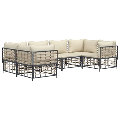 Hommdiy 6 TLG. Garten-Lounge-Set mit Kissen Anthrazit Poly Rattan von Hommdiy