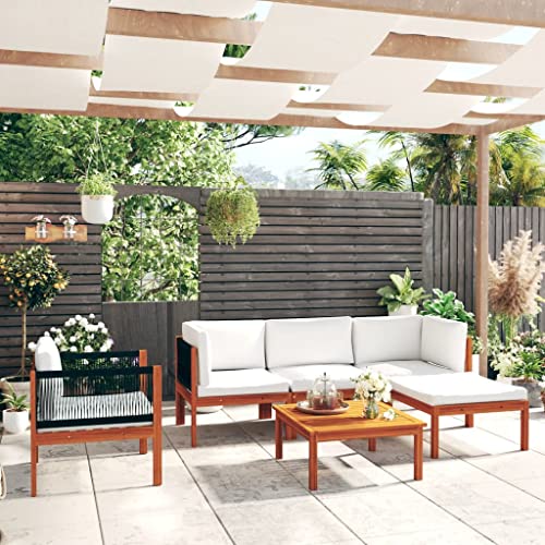 Hommdiy 6-TLG. Garten Lounge-Set mit Kissen Cremeweiß Massivholz Akazie von Hommdiy