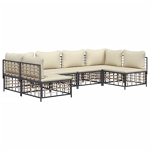 Hommdiy 6-TLG. Garten-LoungeSet mit Kissen Anthrazit Poly Rattan von Hommdiy