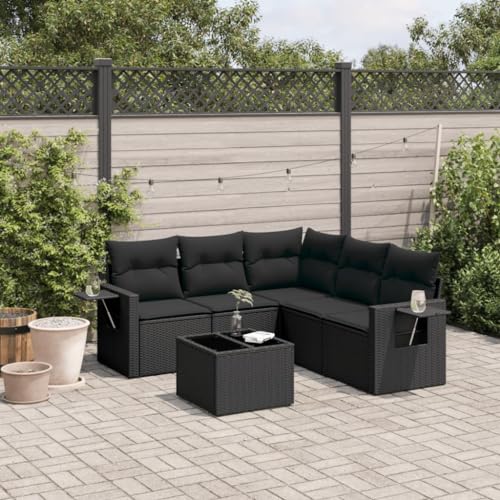 Hommdiy 6-TLG. Garten-Sofagarnitur Gartenmöbel mit Kissen Schwarz Poly Rattan Mit Tisch von Hommdiy
