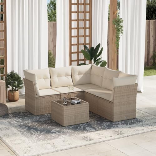 Hommdiy 6-TLG. Garten-Sofagarnitur mit Kissen Beige Poly Rattan Mit Tisch Hommdiy 6-TLG. Garten-Sofagarnitur mit Kissen Beige Poly Rattan Mit Tisch von Hommdiy