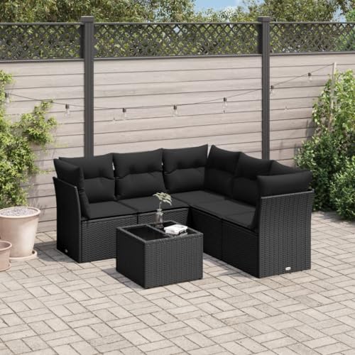 Hommdiy 6-TLG. Garten-Sofagarnitur mit Kissen Schwarz Poly Rattan Mit Tisch von Hommdiy