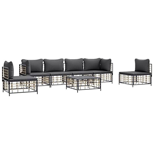 Hommdiy 7-TLG. Garten-Lounge-Set Anthrazit Poly Rattan mit Kissen von Hommdiy