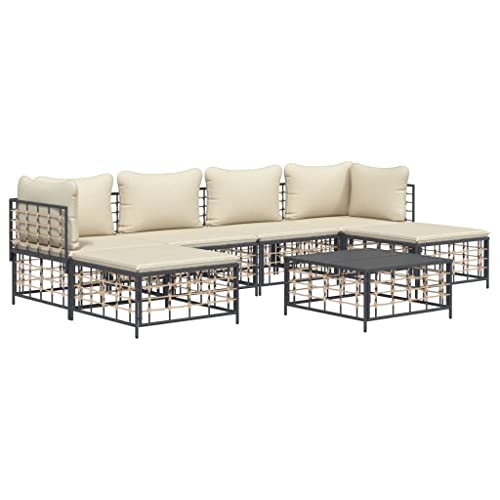 Hommdiy 7-TLG. Garten Lounge-Set Kissen Anthrazit Poly Rattan von Hommdiy