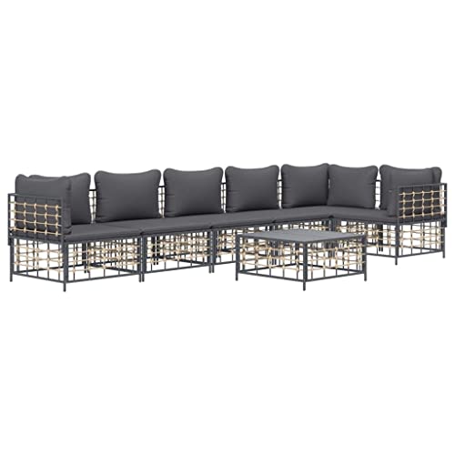 Hommdiy 7-TLG. Garten-Lounge-Set mit Kissen Anthrazit Poly Geflochtenes Rattan von Hommdiy