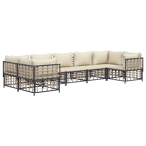 Hommdiy 7 TLG. Garten-Lounge-Set mit Kissen Anthrazit Poly Rattan von Hommdiy