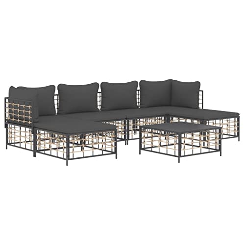 Hommdiy 7-TLG. Garten Lounge Set mit Kissen Anthrazit Poly Rattan von Hommdiy
