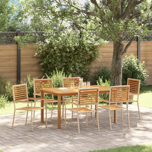 Hommdiy 7-teilige sitzgruppe Garten-Essgruppe Beige Poly Rattan Akazie von Hommdiy