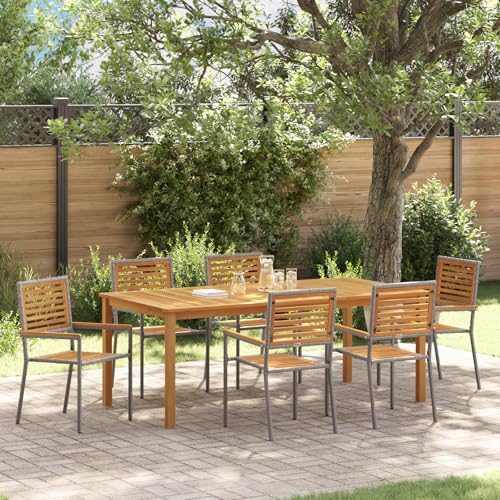 Hommdiy 7-teilige sitzgruppe Garten Essset Grau Poly Rattan Akazie von Hommdiy