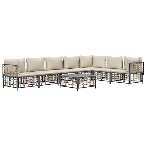 Hommdiy 8-TLG. Garten-Lounge-Set Erholungsgebiet mit Kissen Anthrazit Poly Rattan von Hommdiy
