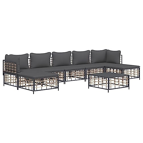 Hommdiy 8-TLG. Garten-Lounge-Set mit Anthrazit Kissen Poly Rattan von Hommdiy