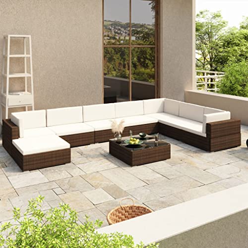 Hommdiy 8-TLG. Garten-Lounge-Set mit Auflagen Poly Rattan Braun von Hommdiy