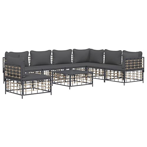 Hommdiy 8-TLG. Garten-Lounge-Set mit Kissen Anthrazit Poly Rattan Möbel-Sets von Hommdiy