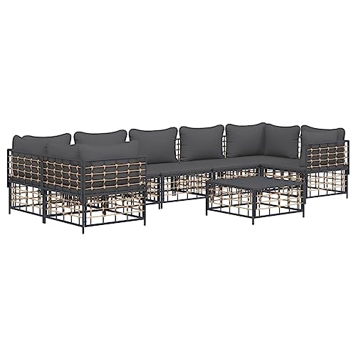 Hommdiy 8 TLG. Garten-Lounge-Set mit Kissen Anthrazit Poly Rattan von Hommdiy
