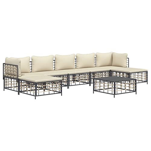 Hommdiy 8 TLG. Garten Lounge Set mit Kissen Anthrazit Poly Rattan von Hommdiy