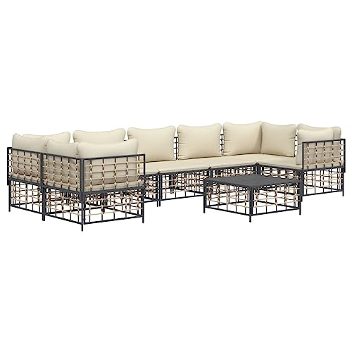 Hommdiy 8-TLG. Garten Lounge Set mit Kissen Anthrazit Poly Rattan von Hommdiy