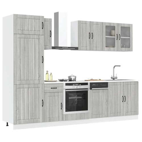 Hommdiy 8-TLG. Küchenschrank-Set Kalmar Holzwerkstoff, Küchenzeile Einbauküche, Schrank-Set, Unterschrank, Küchenschrank, Hängeschrank Grau Sonoma Holzwerkstoff Stil 2 von Hommdiy