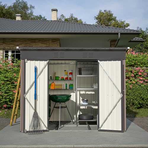 Hommdiy 8x4 FT Metall Gerätehaus Gartenhaus Inkl. Metallfundament (ohne Boden), wetterfest Gartenschuppen für Outdoor Garten Terrasse, Braun von Hommdiy