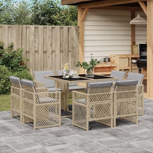 Hommdiy 9-TLG. Garten-Essgruppe mit Kissen Beigemischung Poly Rattan Glas Hommdiy 9-TLG. Garten-Essgruppe mit Kissen Beigemischung Poly Rattan Glas von Hommdiy