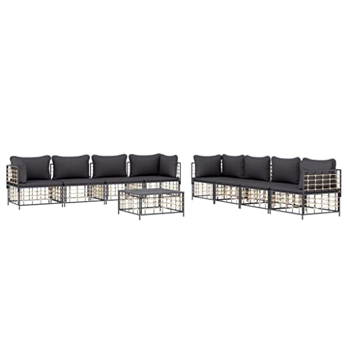 Hommdiy 9-TLG. Garten-Lounge-Set mit Kissen Anthrazit Poly Rattan von Hommdiy