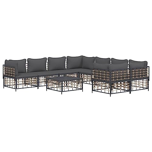Hommdiy 9-TLG. Garten Lounge-Set mit Kissen Anthrazit Poly Rattan von Hommdiy