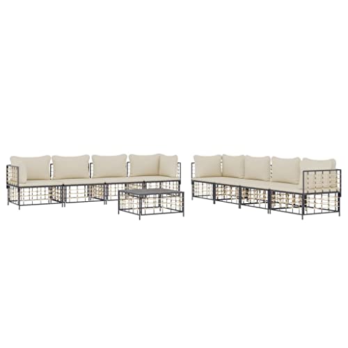 Hommdiy 9-TLG. Garten-Lounge-Set mit Kissen Anthrazit Rattan Poly von Hommdiy