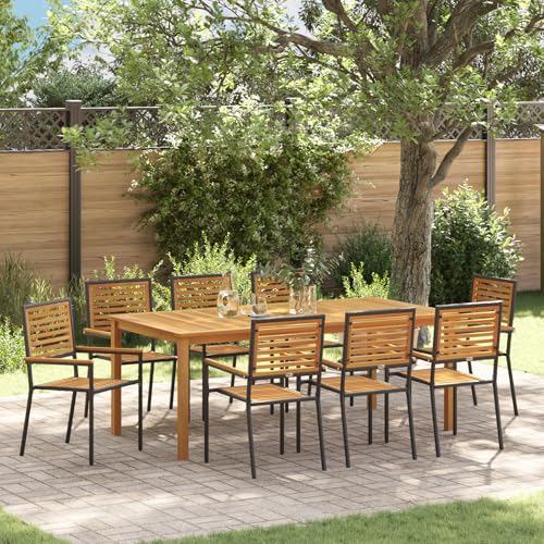 Hommdiy 9-teilige sitzgruppe Garten Esstischgruppe Schwarz Poly Rattan Akazie von Hommdiy