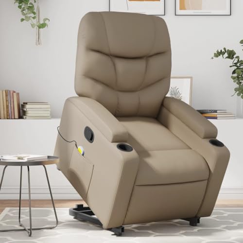 Hommdiy Aufstehhilfe Relaxsessel Massagesessel Fernsehsessel mit Liegefunktion TV Sessel für Wohnzimmer Cappuccino Leder Quadratisch von Hommdiy