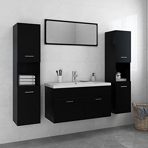 Hommdiy Badmöbel-Set Schwarz Holzwerkstoff von Hommdiy