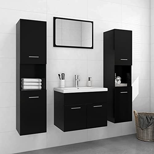 Hommdiy Badmöbel-Set Schwarz Holzwerkstoff von Hommdiy