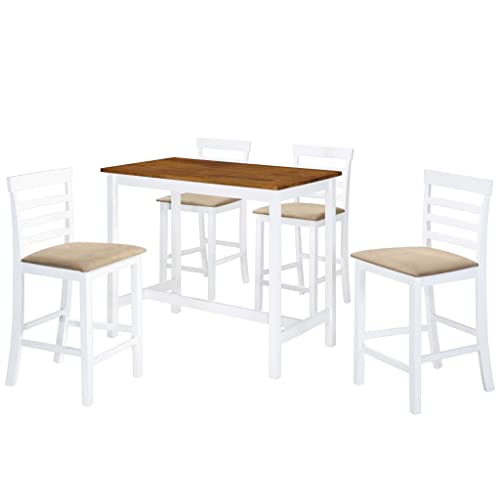 Hommdiy Bartisch mit Stühlen 5-TLG. Massivholz Braun und Weiß von Hommdiy