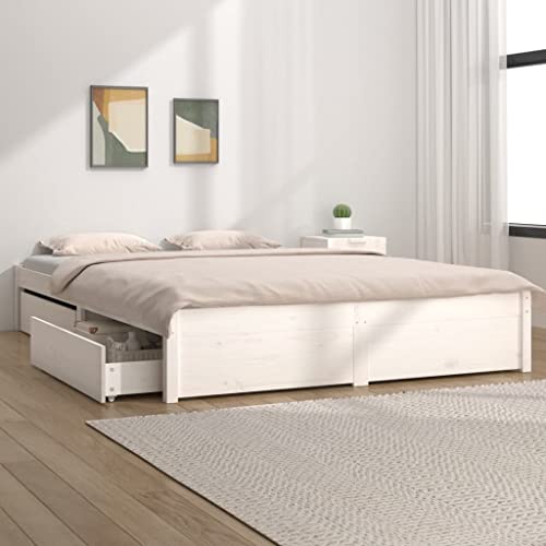 Hommdiy Bett mit Schubladen Weiß 120x190 cm 4FT Small Double von Hommdiy