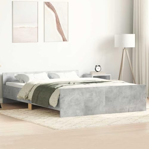 Hommdiy Bettgestell Bettrahmen mit Lattenrost Bett Gästebett mit Kopfteil Fußteil Doppelbett Schlafzimmerbett mit Kopf- und Fußteil Betongrau 120x200 cm von Hommdiy