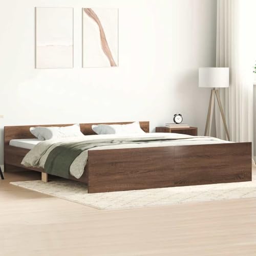 Hommdiy Bettgestell Bettrahmen mit Lattenrost Bett Gästebett mit Kopfteil Fußteil Doppelbett Schlafzimmerbett mit Kopf- und Fußteil Braun Eiche-Optik 160x200 cm Hommdiy Bettgestell Bettrahmen mit Lattenrost Bett Gästebett mit Kopfteil Fußteil Doppelbett Schlafzimmerbett mit Kopf- und Fußteil Braun Eiche-Optik 160x200 cm von Hommdiy