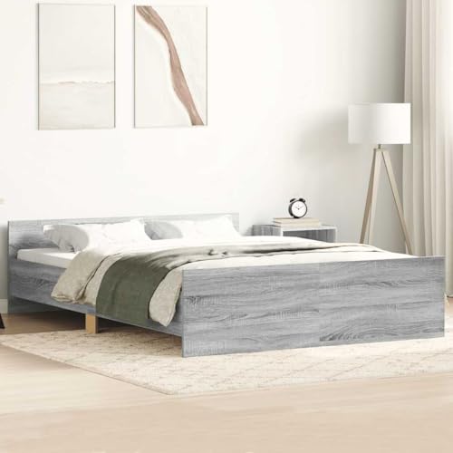 Hommdiy Bettgestell Bettrahmen mit Lattenrost Bett Gästebett mit Kopfteil Fußteil Doppelbett Schlafzimmerbett mit Kopf- und Fußteil Grau Sonoma 140x200 cm von Hommdiy