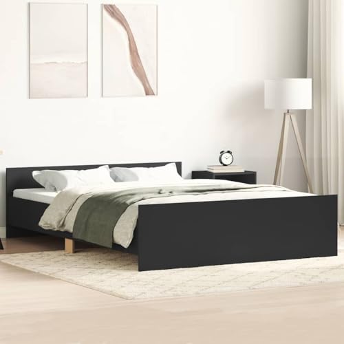Hommdiy Bettgestell Bettrahmen mit Lattenrost Bett Gästebett mit Kopfteil Fußteil Doppelbett Schlafzimmerbett mit Kopf- und Fußteil Schwarz 135x190 cm von Hommdiy