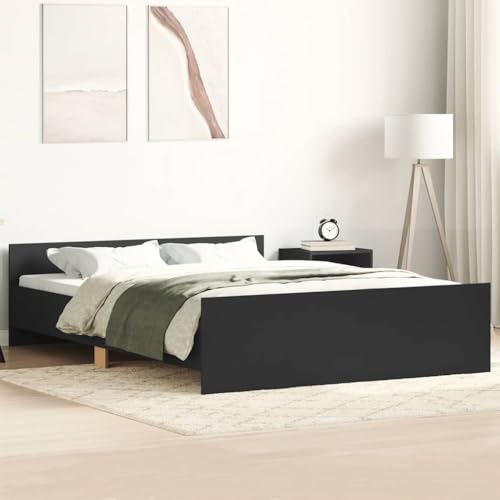 Hommdiy Bettgestell Bettrahmen mit Lattenrost Bett Gästebett mit Kopfteil Fußteil Doppelbett Schlafzimmerbett mit Kopf- und Fußteil Schwarz 140x200 cm von Hommdiy