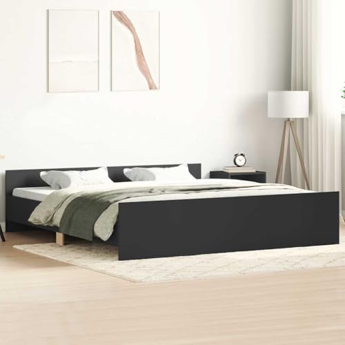 Hommdiy Bettgestell Bettrahmen mit Lattenrost Bett Gästebett mit Kopfteil Fußteil Doppelbett Schlafzimmerbett mit Kopf- und Fußteil Schwarz 160x200 cm von Hommdiy