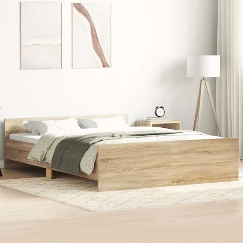 Hommdiy Bettgestell Bettrahmen mit Lattenrost Bett Gästebett mit Kopfteil Fußteil Doppelbett Schlafzimmerbett mit Kopf- und Fußteil Sonoma-Eiche 140x190 cm von Hommdiy