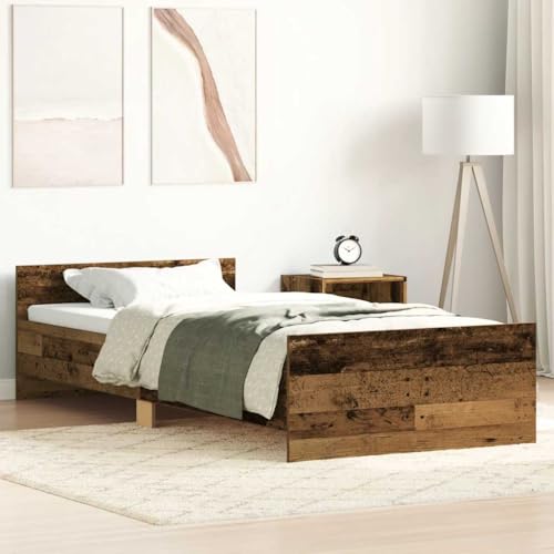 Hommdiy Bettgestell Bettrahmen mit Lattenrost Bett Gästebett mit Kopfteil Fußteil Doppelbett Schlafzimmerbett ohne Matratze Altholz-Optik 100x200cm Holzwerkstoff von Hommdiy