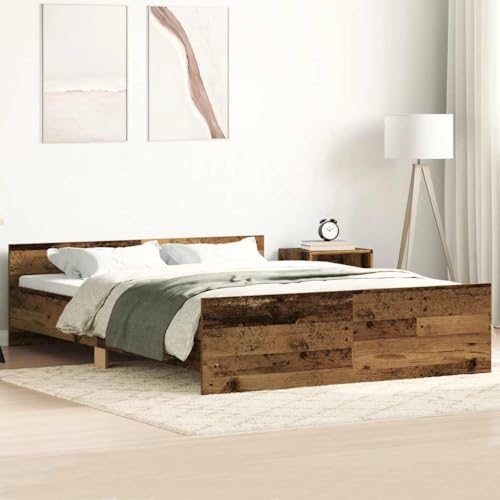 Hommdiy Bettgestell Bettrahmen mit Lattenrost Bett Gästebett mit Kopfteil Fußteil Doppelbett Schlafzimmerbett ohne Matratze Altholz-Optik 140x190cm Holzwerkstoff von Hommdiy