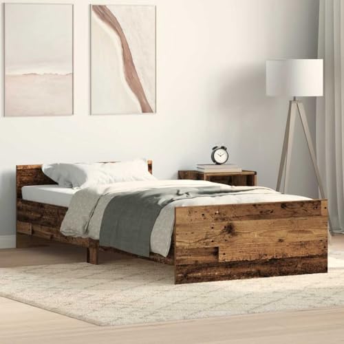 Hommdiy Bettgestell Bettrahmen mit Lattenrost Bett Gästebett mit Kopfteil Fußteil Doppelbett Schlafzimmerbett ohne Matratze Altholz-Optik 75x190 cm Holzwerkstoff von Hommdiy