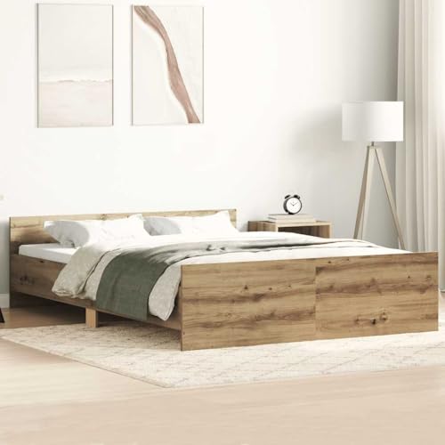 Hommdiy Bettgestell Bettrahmen mit Lattenrost Bett Gästebett mit Kopfteil Fußteil Doppelbett Schlafzimmerbett ohne Matratze Artisan-Eiche 140x190cm Holzwerkstoff von Hommdiy