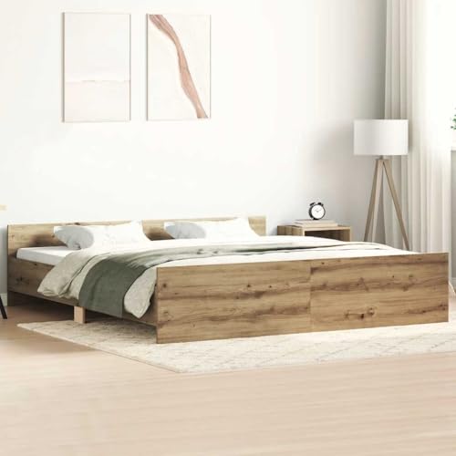 Hommdiy Bettgestell Bettrahmen mit Lattenrost Bett Gästebett mit Kopfteil Fußteil Doppelbett Schlafzimmerbett ohne Matratze Artisan-Eiche 180x200cm Holzwerkstoff von Hommdiy