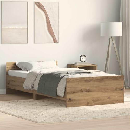 Hommdiy Bettgestell Bettrahmen mit Lattenrost Bett Gästebett mit Kopfteil Fußteil Doppelbett Schlafzimmerbett ohne Matratze Artisan-Eiche 75x190 cm Holzwerkstoff Hommdiy Bettgestell Bettrahmen mit Lattenrost Bett Gästebett mit Kopfteil Fußteil Doppelbett Schlafzimmerbett ohne Matratze Artisan-Eiche 75x190 cm Holzwerkstoff von Hommdiy